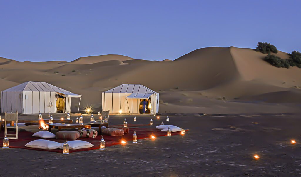 Camel caravan in the Sahara during 3-day Merzouga desert tour from Marrakech