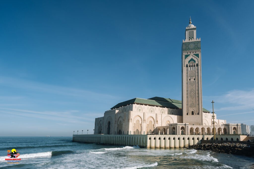 Hassan II Mosque in Casablanca with its towering minaret by the sea